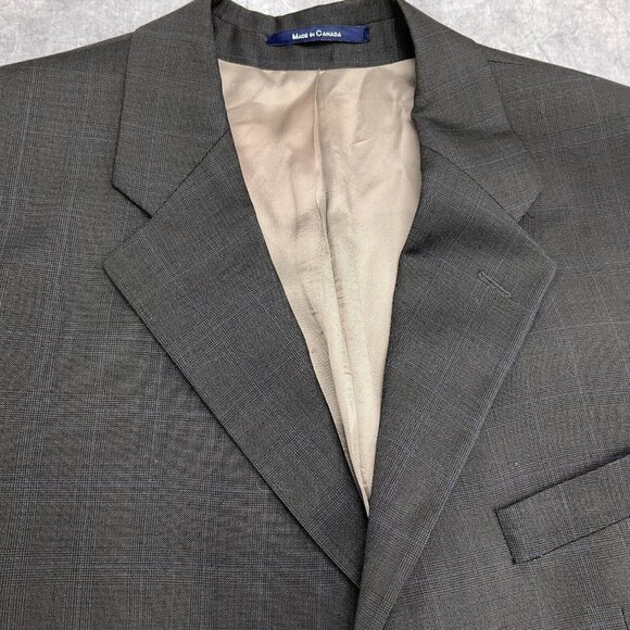 Chaps Ralph Lauren Blazer Men 42R Gray Blue Plaid Cashmere Wool Union Canada VTG - Picture 2 of 15